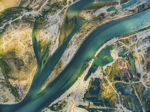 Dramatic albania river and landscape from above in Shkoder.Albania