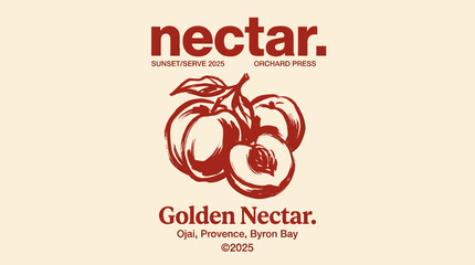 Peach orchard vintage artwork. Golden nectar t shirt vector design. Organic fruit. © pandu