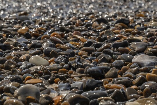 Wet pebbles, Houvig Beach, North Sea, Denmark