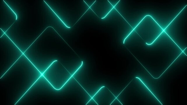 A vibrant abstract background featuring dynamic neon line patterns in shades of red . Neon red laser lines animation with black background.4K video.
