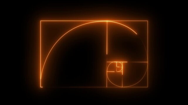 glowing neon Golden Ratio Fibonacci sequence golden number icon on black background. Golden ratio transparent video. neon Fibonacci spiral golden ratio icon. HD motion video.