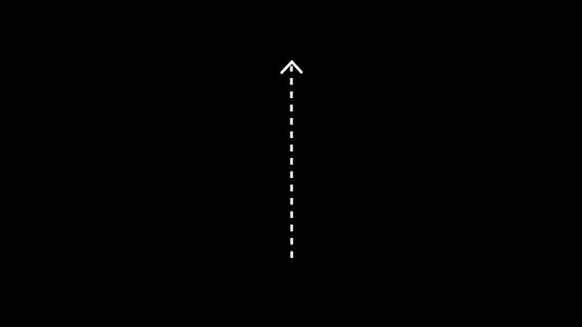 Up arrow direction icon with dotted line animation on white background. dot arrows icon sign animated with alpha channel. Black straight arrows animation. Reveal animation of solid, dashed.4K video