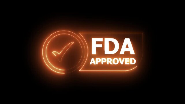 glowing neon FDA Approved icon Food and Drug Administration label. FDA Approved blue Check Mark icon. FDA Approval icon and Medical Research, Healthcare Regulation and Pharmaceutical Process.4k video
