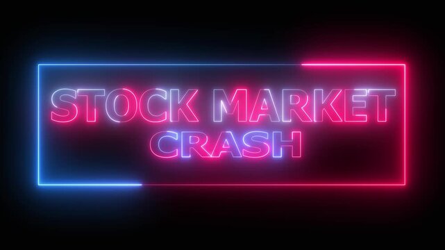 Download free with trialSTOCK MARKET CRASH text icon animation glowing neon red and blue color font letter word banner sign clip art poster template signboard on black background.4K video animation.