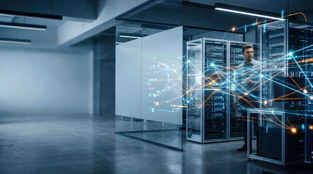 a man standing in front of a server