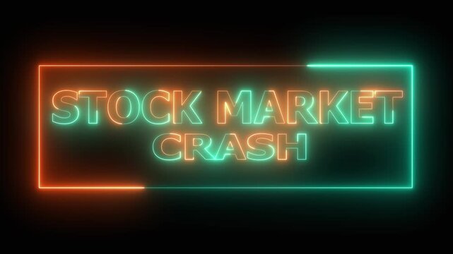Download free with trialSTOCK MARKET CRASH text icon animation glowing neon red and blue color font letter word banner sign clip art poster template signboard on black background.4K video animation.