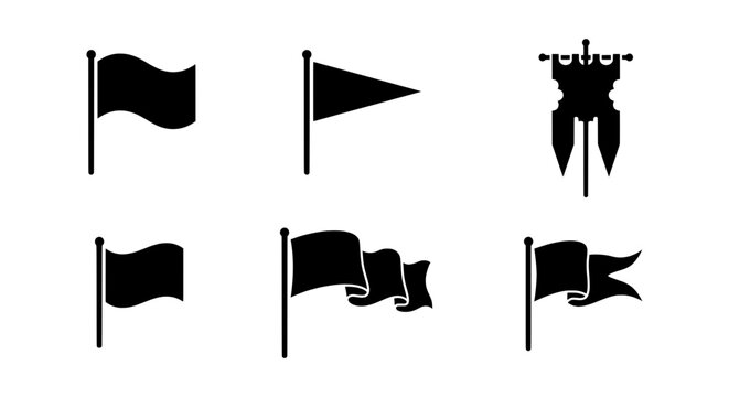 Black Flag Icons Set, Pennants and Banners, Vector Symbols for Navigation and Design