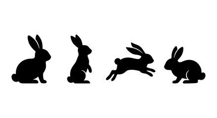 Obraz premium Black Rabbit Silhouettes, Bunny Icons, Hare Vector Graphics, Spring Animal Set