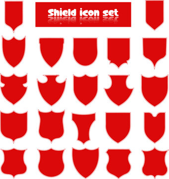 Set of modern red shield icons