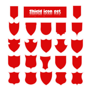 Set of modern red shield icons