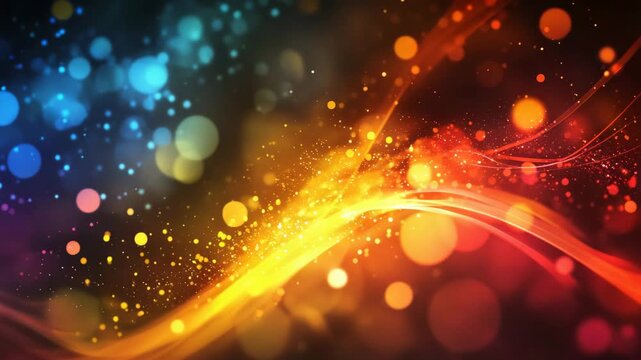 Abstract fire and ice contrast background with flowing energy particles, shimmering bokeh lights, vibrant swirling waves, and magical glowing effects for motion design