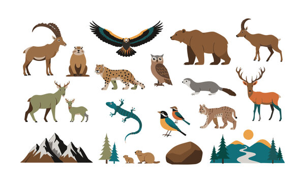 Wild Mountain Animals Nature Collection.