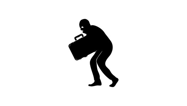 Suitcase theft, thief holding suitcase in his hands, black isolated vector silhouette