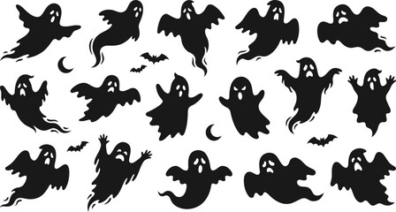 Obraz premium Spooky silhouettes collection of black ghost shapes for halloween designs