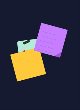 Sticky notes attached with a pin on dark background with copy space for text