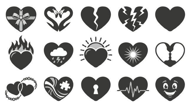 Collection of heart icon concept vector set for love emotion and relationship graphic design