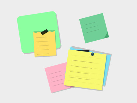 Sticky notes with lines attached to a white background with subtle shadows for organization concepts