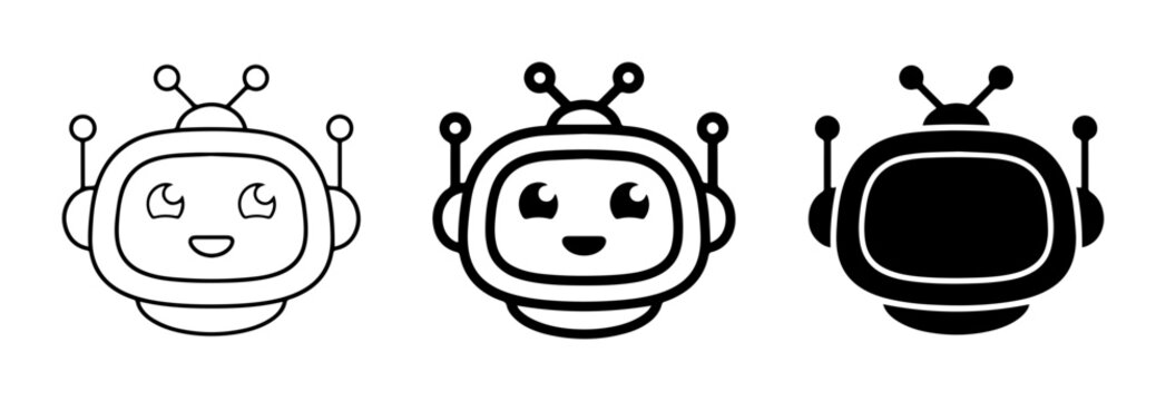 Cute Robot Icons, AI Chatbot Avatars, Friendly Android Faces, Vector Graphics
