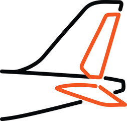 Airplane tail rudder representing aircraft empennage and flight control, black and orange hand-drawn outlined icon © LinearAndLoom