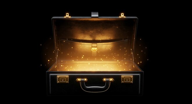 Opportunity Briefcase Emitting Golden Light for Future Success