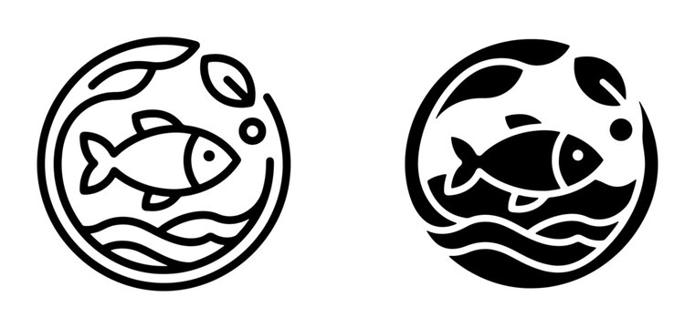 Fish Icon Set, Aquatic Life Symbols, Circular Marine Ecosystem Graphics, Nature and Wildlife Vector Art