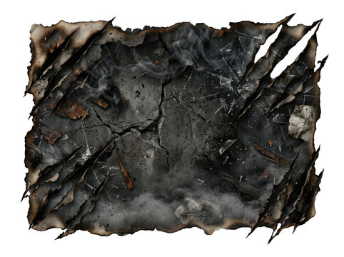 Damaged stone wall with claw scratches isolated on transparent background. Perfect for action game background textures.