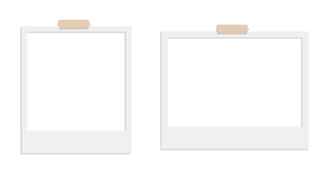Blank Polaroid Photo Frame Set Vector, Vintage Instant Photo Mockup Collection, Empty Picture Border with Tape Template