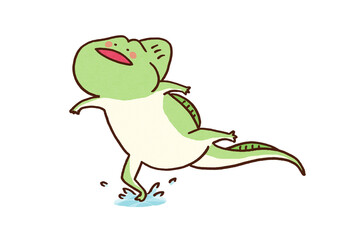 Obraz premium Basilisk lizard running fast on the surface of the water without sinking, wild nature ecology or amazing animal ability concept