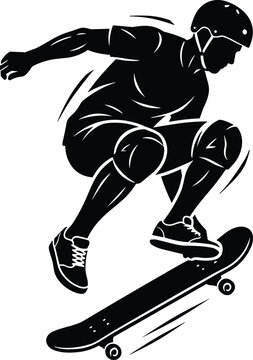 Silhouette of a skateboarder performing a jump trick