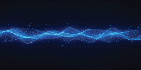 Abstract Blue Digital Wave Mesh with Glowing Particles, AI Data Flow, Neural Network, Big Data, Futuristic Technology Background ©  TechFlow Studio