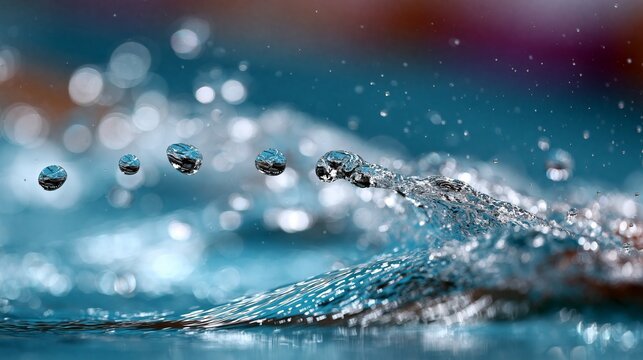 Stunning water droplets capturing movement and reflections in a serene aquatic scene.