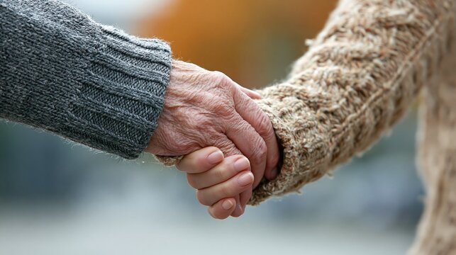Two hands gently holding each other, symbolizing care and companionship.