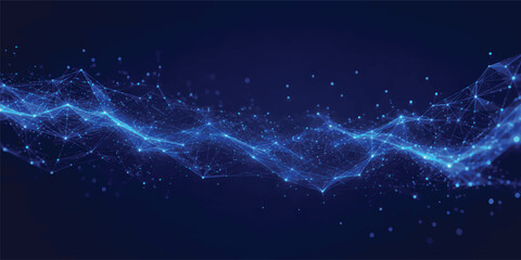 Abstract Blue Digital Wave Mesh with Glowing Particles, AI Data Flow, Neural Network, Big Data, Futuristic Technology Background ©  TechFlow Studio
