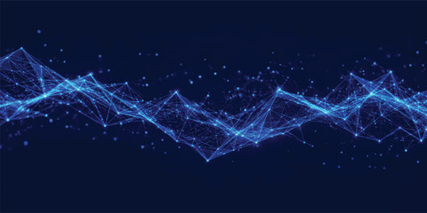 Abstract Blue Digital Wave Mesh with Glowing Particles, AI Data Flow, Neural Network, Big Data, Futuristic Technology Background ©  TechFlow Studio