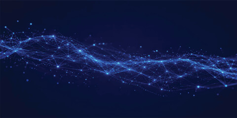 Abstract Blue Digital Wave Mesh with Glowing Particles, AI Data Flow, Neural Network, Big Data, Futuristic Technology Background ©  TechFlow Studio