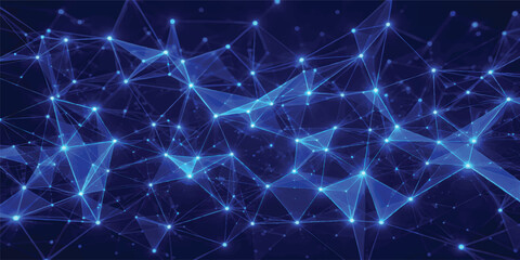 Abstract Blue Polygon Mesh Network with Glowing Data Connections, Artificial Intelligence, Big Data, Digital Technology Background ©  TechFlow Studio