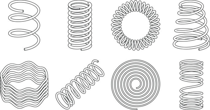 Abstract Spiral Spring Vector Set with Coil Line Art and Helical Shape Collection