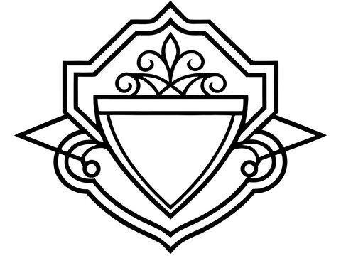 Decorative crest shield with elegant flourishes and a classic border design.