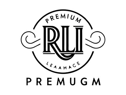 Premium RLI initial letter logo with elaborate flourishes and clean typography in a circular frame.