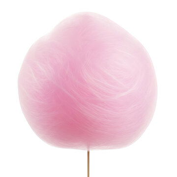 Fluffy pink cotton candy cloud on stick isolated on neutral studio background cutout.