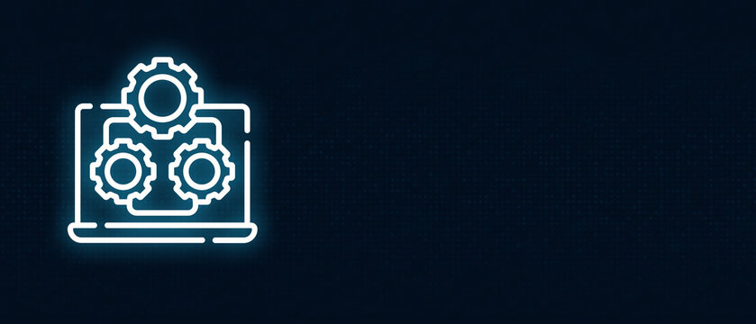 System setup and tech automation workflow icon on dark digital background