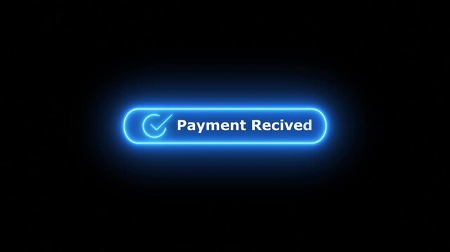 Blue Neon Button Animation with Payment Success Indicator on Black Background Cinematic Motion