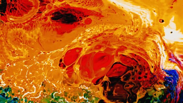 Abstract orange and red acrylic paint textures in motion for design