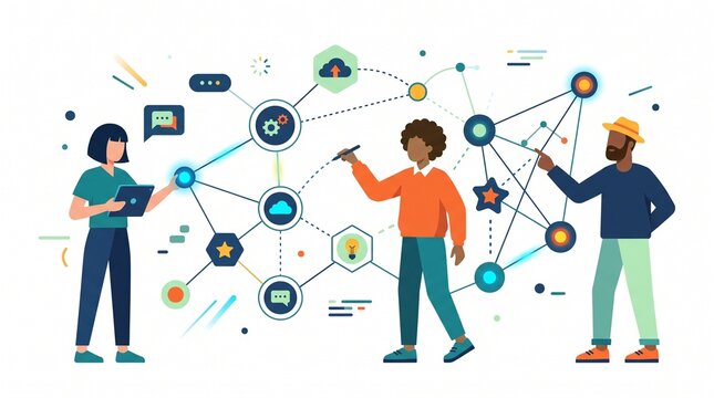 Diverse business team assembling a digital connectivity network for projects/369998232293 collaboration