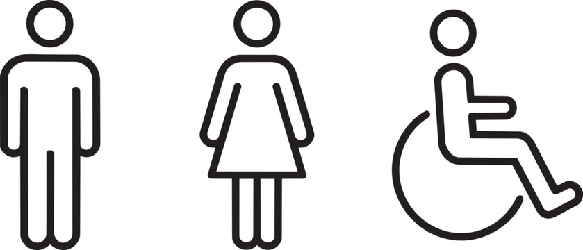restroom and wheelchair icons collection accessibility symbols vector illustration