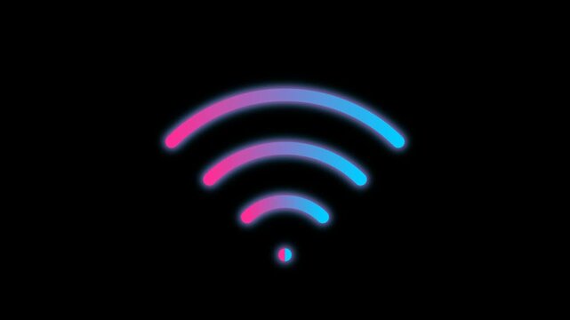 Neon WiFi Signal Icon Glowing on Black Background Representing Wireless Connectivity.
