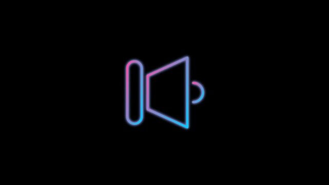 Neon Speaker Icon Animation on Black Background.