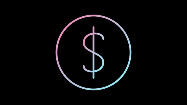 Neon Dollar Sign Animation on Black Background.