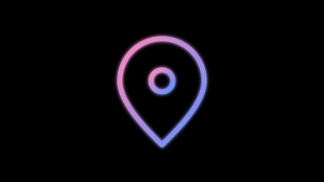 Location Pin Icon Animation with Gradient Colors on Black Background.