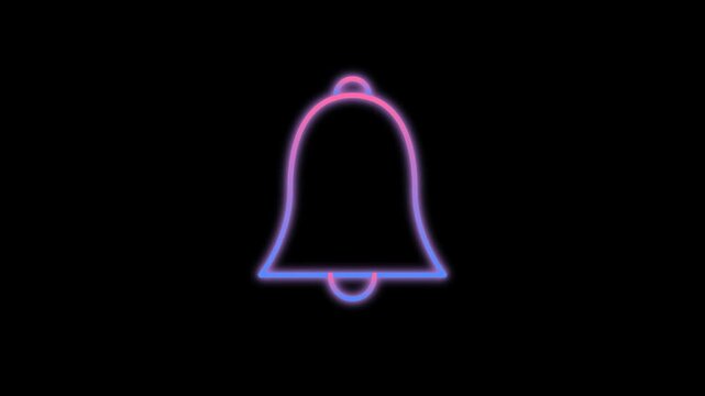 Animated Neon Bell Icon Ringing Notification Loop on Black Background.